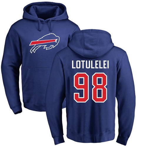 Men NFL Buffalo Bills #98 Star Lotulelei Royal Blue Name and Number Logo Pullover Hoodie Sweatshirt